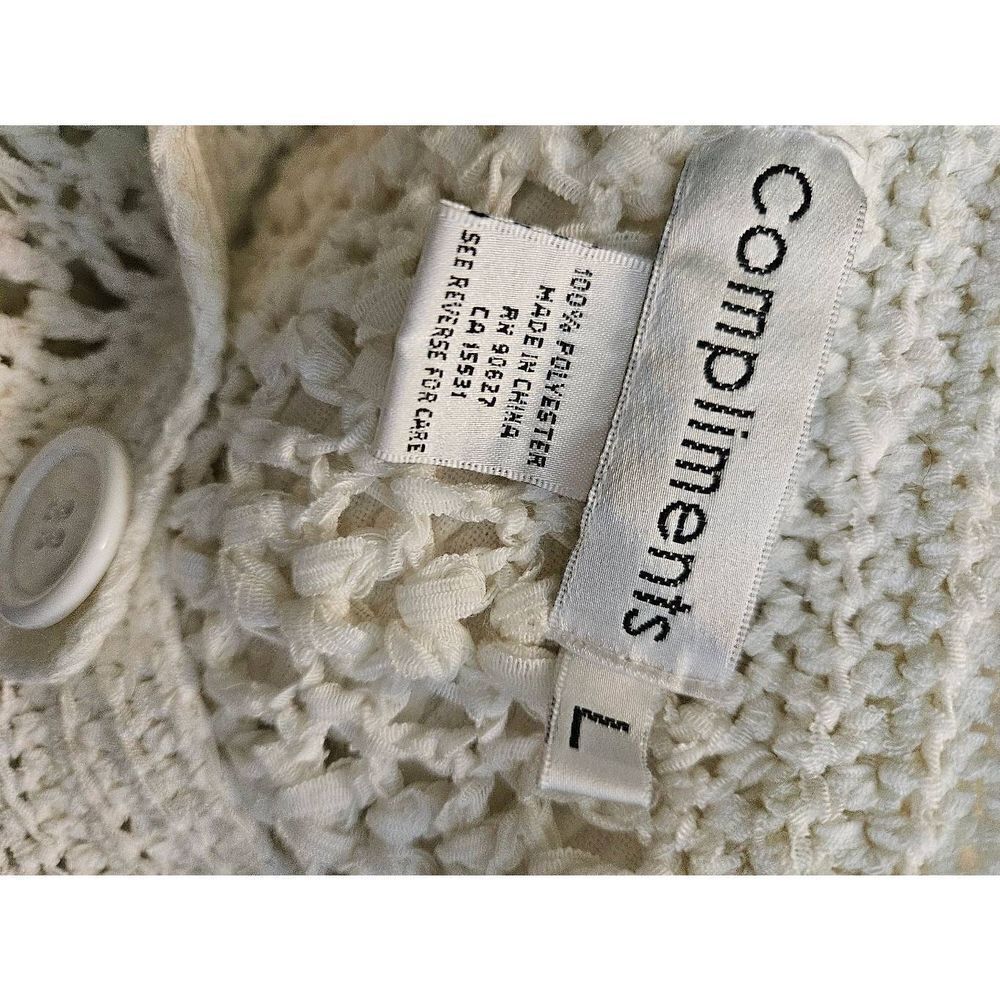 Compliments winter white loose knit cardigan.  Size L. - Picture 3 of 4